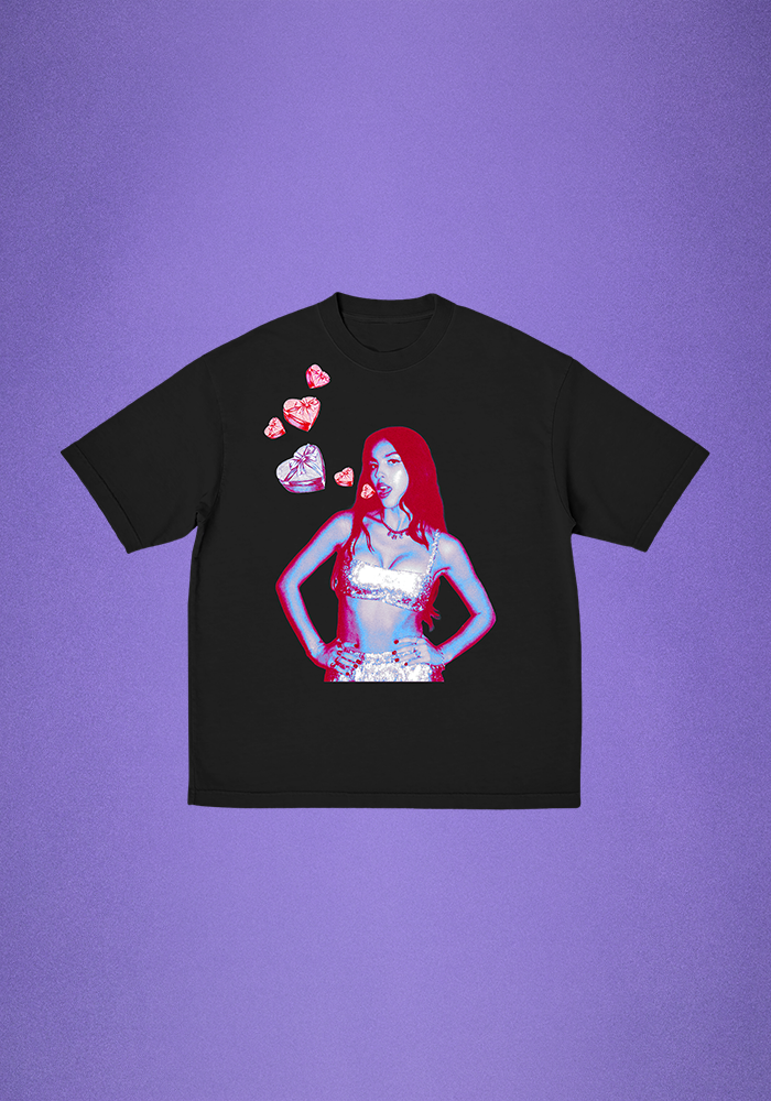 i might just be in lo-love t-shirt front purple background