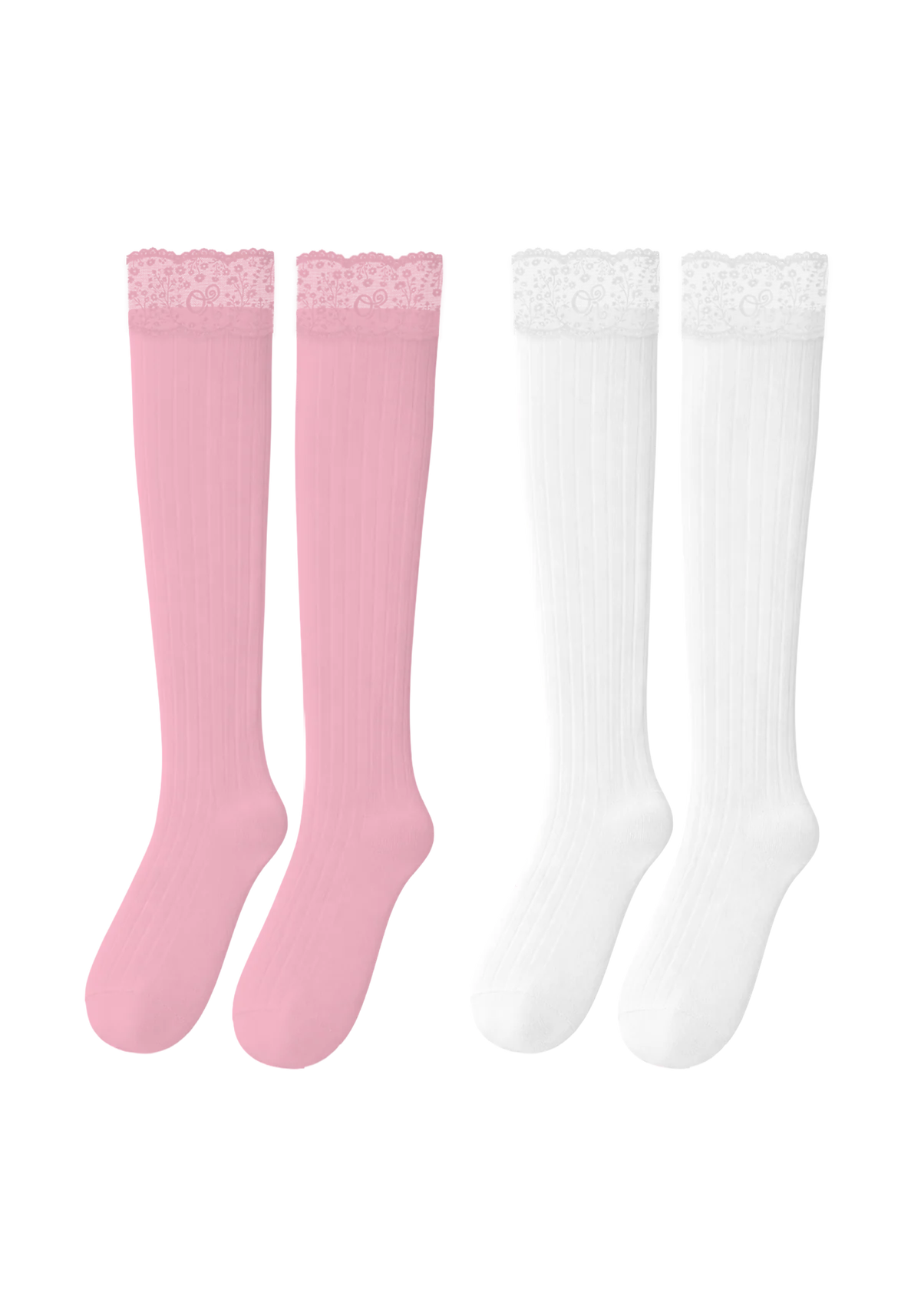 logo lace top knee high sock set