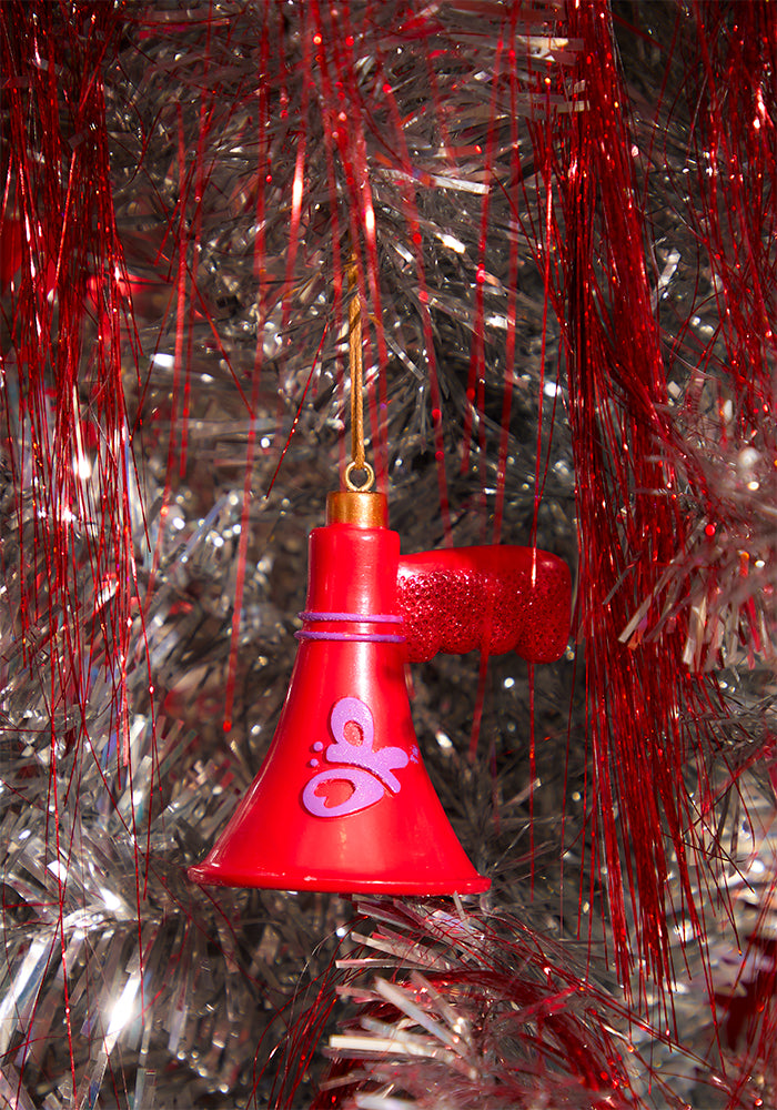 Olivia's Megaphone Ornament on tree