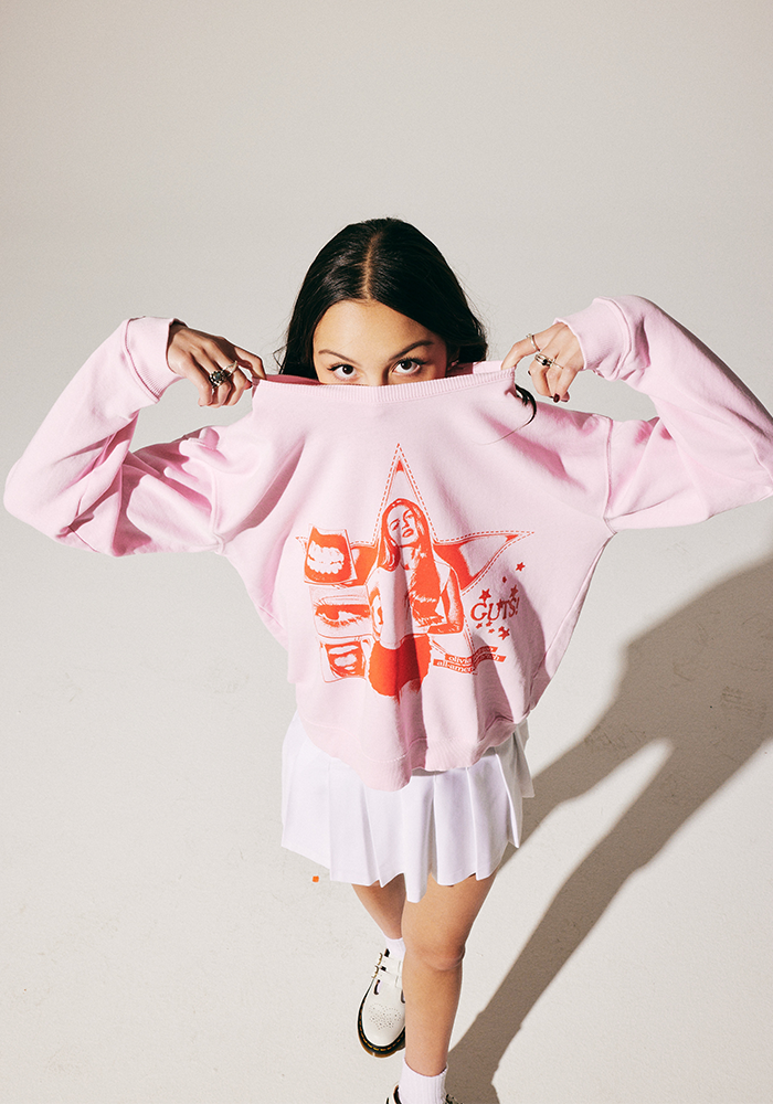 pink GUTS all-american b*tch crewneck pullover lifestyle