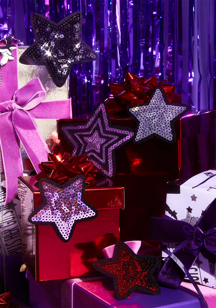 sequin star patch set on gift boxes