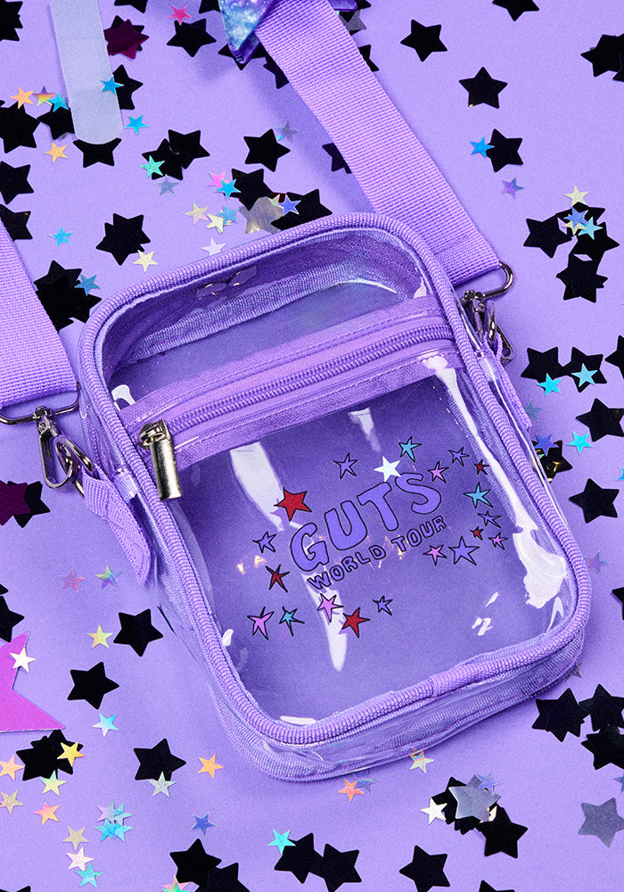 GUTS world tour clear crossbody bag close up