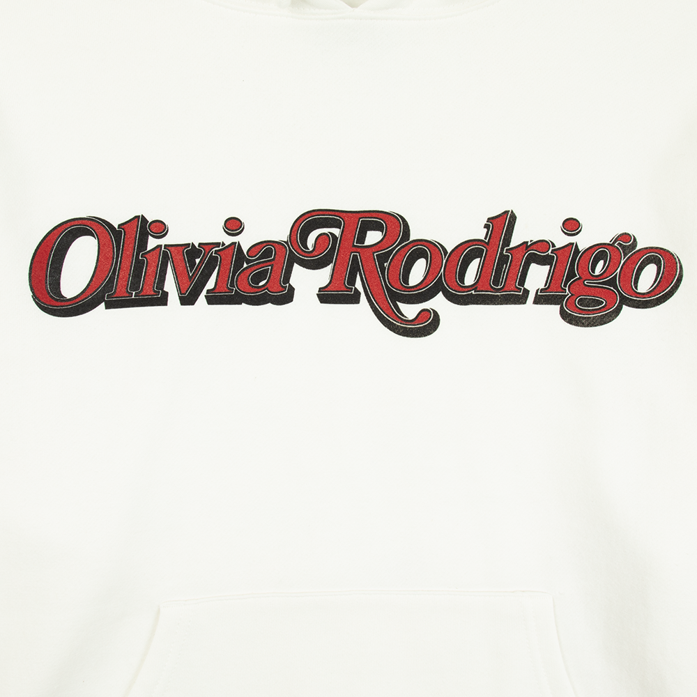 olivia rodrigo x rolling stone white hoodie front detail