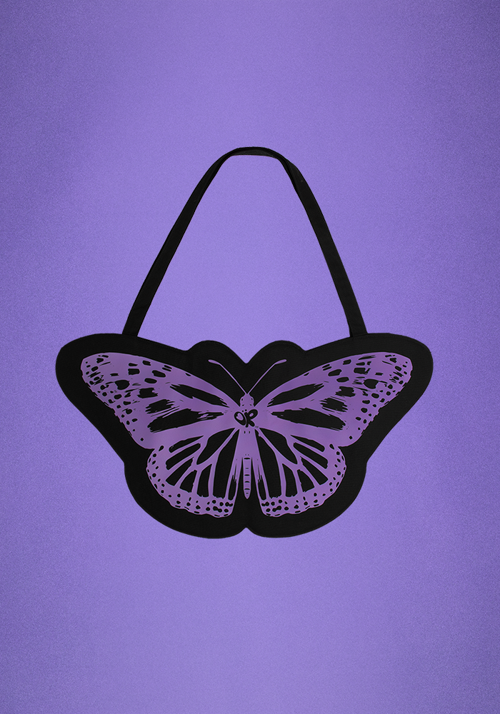 black butterfly tote bag front